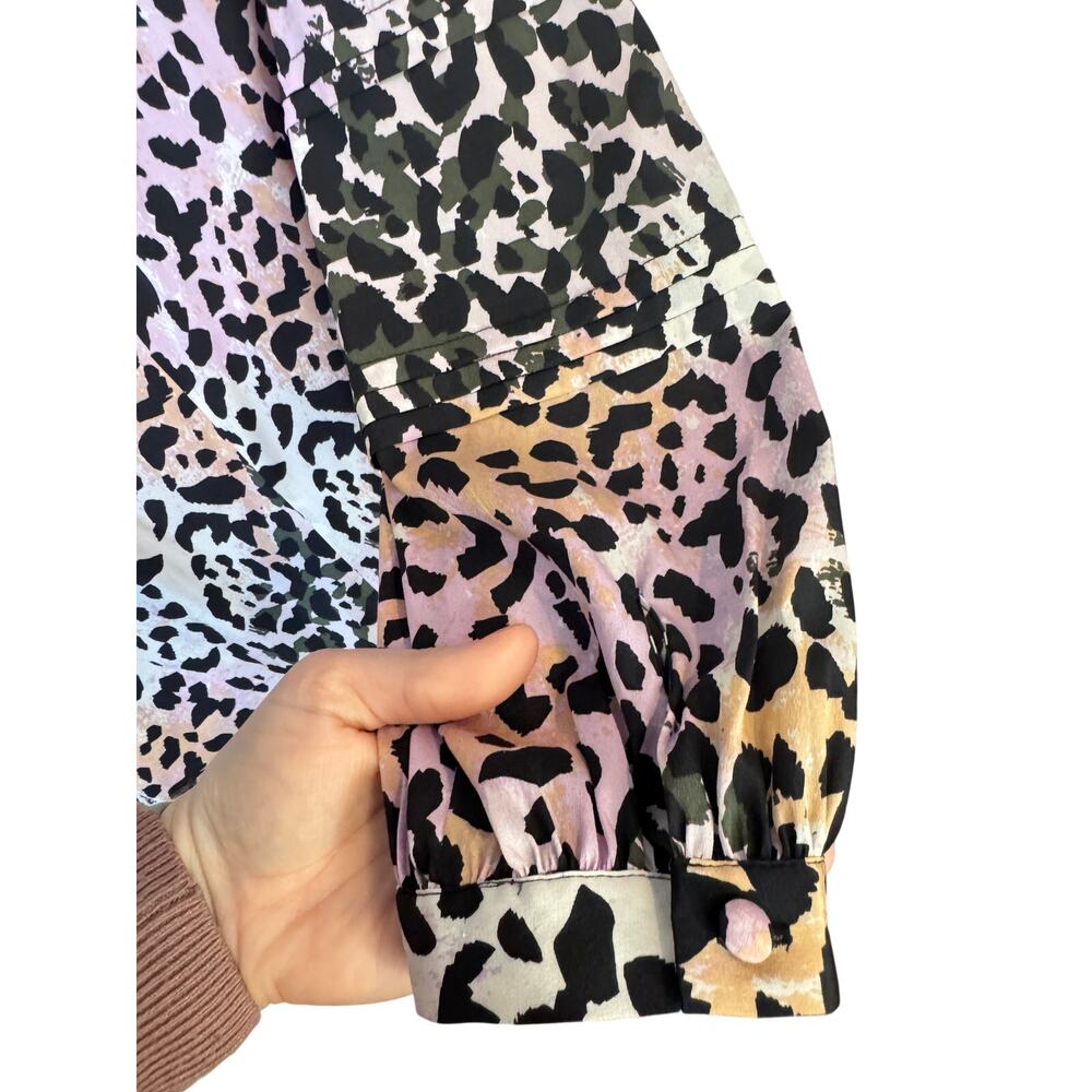 VERONICA BEARD Lety Leopard Print Stretch Silk Blouse Size 6 Watercolor Lilac - Picture 10 of 14